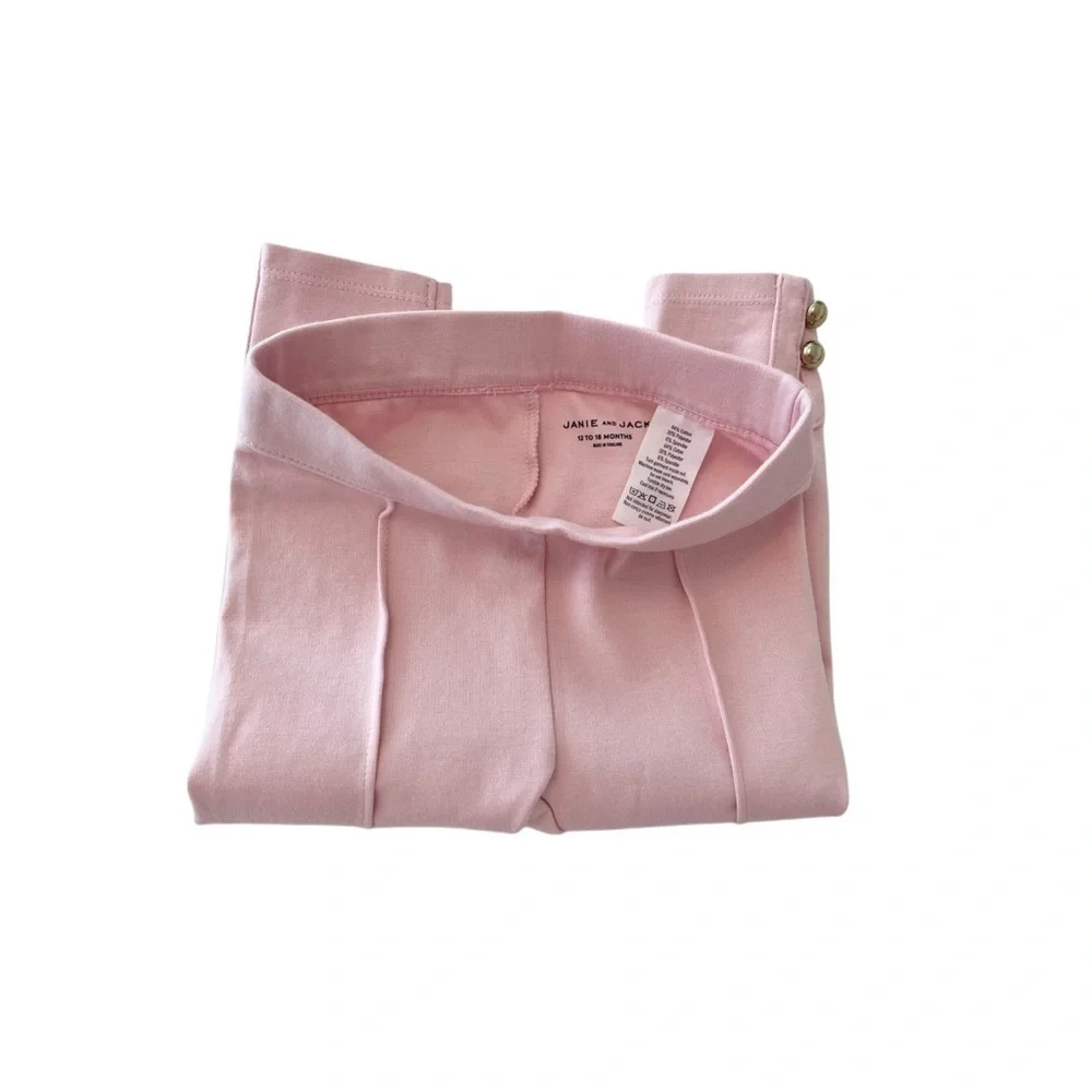 Janie and Jack Light Pink Leggings with Gold Button Accents | Girls 12 Months